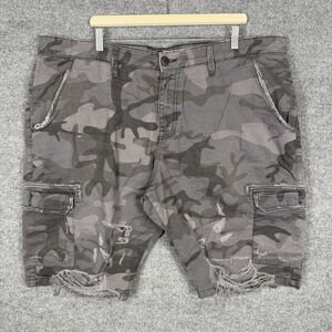 Jordan Craig War Torn Camo Cargo Shorts Size 42 Gray Black Distressed Cotton